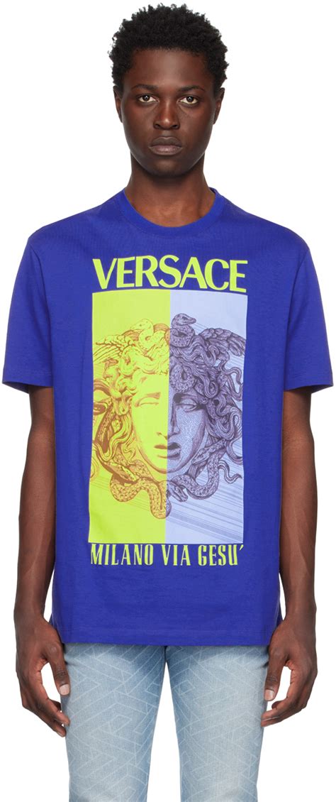 versace blue t shirt|maglia versace su zalando.